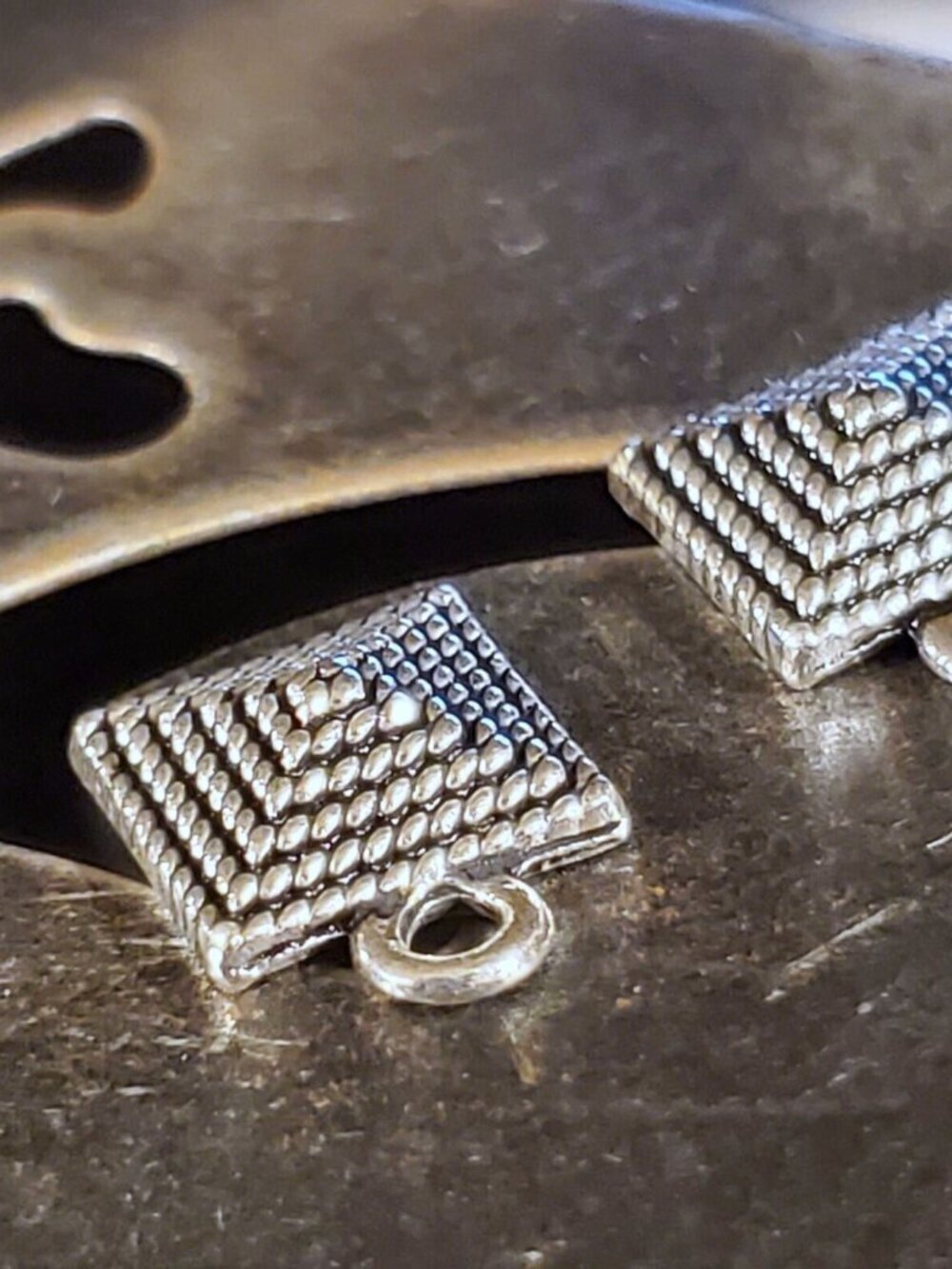 Avant Garde Antique Silver Egyptian Pyramid Dotted Earring Post Findings 2 pcs